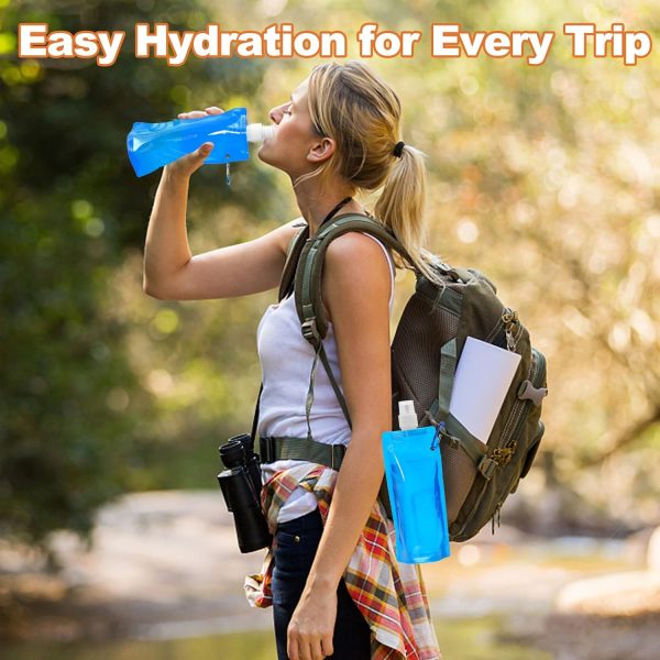 10 Pcs Collapsible Foldable Water Bottle 480ml, Leak Proof with Carabiner, BPA Free, Reusable Drinking Bags for Travel, Gym, Camping, Hiking - Image 6