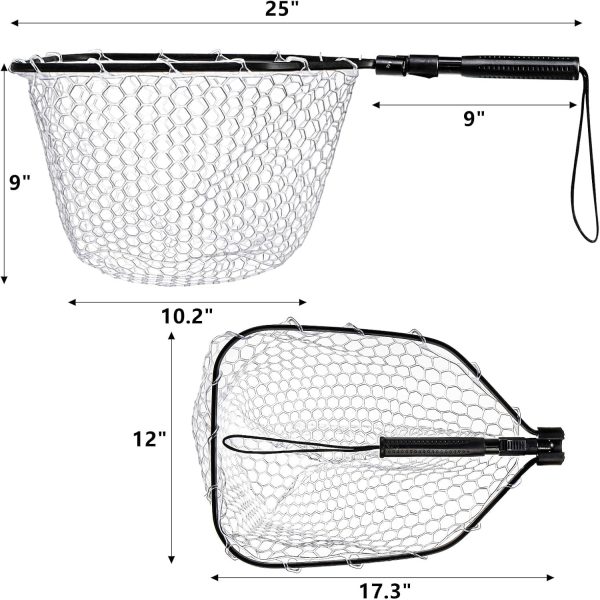 DEAYOU Fly Fishing Landing Net, Soft Rubber Mesh Bass Trout Net with Collapsible Handle and Magnetic Release, Folding Catch and Release Net for Freshwater, Fly Fishing Gear Accessories - Image 2