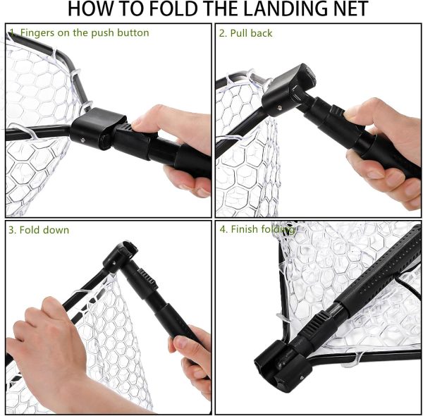 DEAYOU Fly Fishing Landing Net, Soft Rubber Mesh Bass Trout Net with Collapsible Handle and Magnetic Release, Folding Catch and Release Net for Freshwater, Fly Fishing Gear Accessories - Image 3