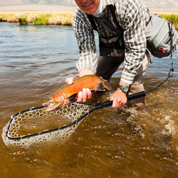 DEAYOU Fly Fishing Landing Net, Soft Rubber Mesh Bass Trout Net with Collapsible Handle and Magnetic Release, Folding Catch and Release Net for Freshwater, Fly Fishing Gear Accessories - Image 6